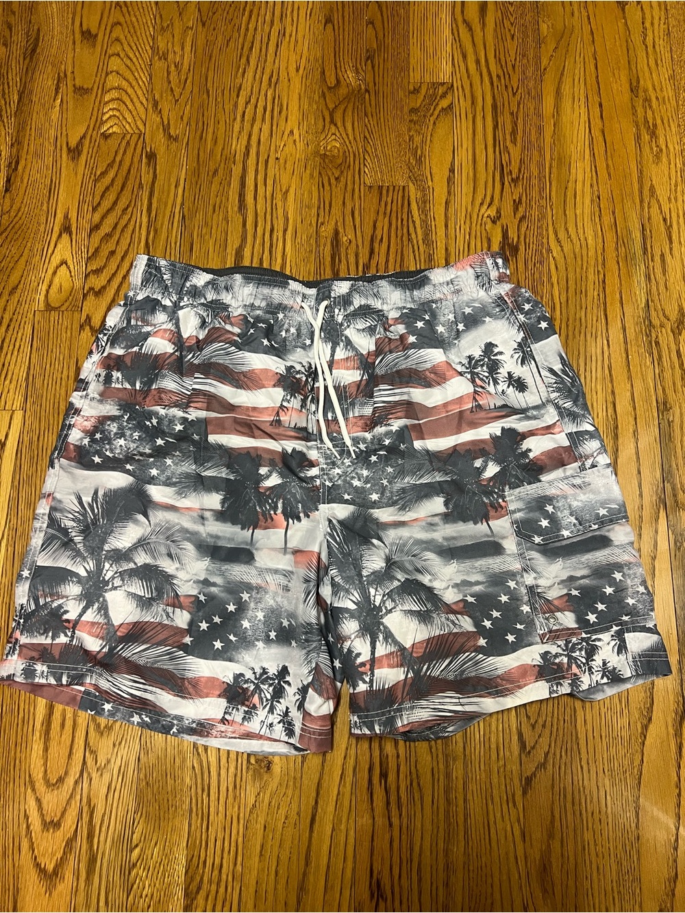 Patriotic Palm Men's Swim Trunks - Red, White & Blue